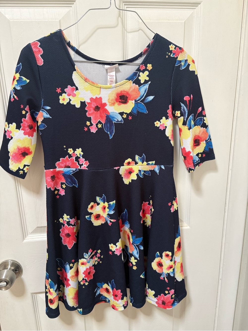 Justice Navy Floral Fit & Flare Dress with Pink, Yellow & Blue Blooms